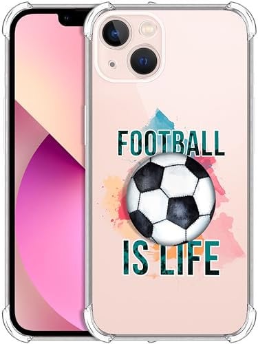 GlamCase for iPhone 13, iPhone 13 Clear Case - Football is Life design Printed Slim Fit Flexible Shockproof Clear Designer Back Case/Cover for iPhone 13 only.