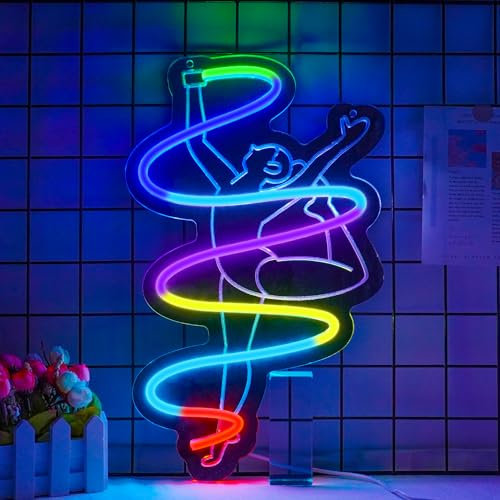 Ineonlife Ballet Girl Neon Sign for Wall Decor, Dimmable Colorful Mirror LED Dance Neon Lights Signs, Dancing Woman Ballet Neon Wall Light Up Sign for Bedroom Dance room Ballet Academy Room Decor
