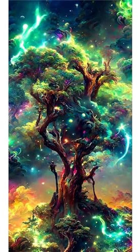 Diamond Painting Erwachsene Grüner Lebensbaum 5D Diamant Painting Bilder Erwachsene Groß Diamond Painting Set DIY Full Drill Kreuzstich Bilder Diamant Malerei für Wohnzimmer Dekoration Rund,90x180cm