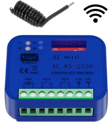 Ricevente Universale per Cancelli, 85-250V, Multifrequenza 433-900MHz, Modulo Relè per Porte da Garage, Ricevitore Universale RX Mutil per 45 Telecomandi per Porte da Garage, 2,4GHz WiFi