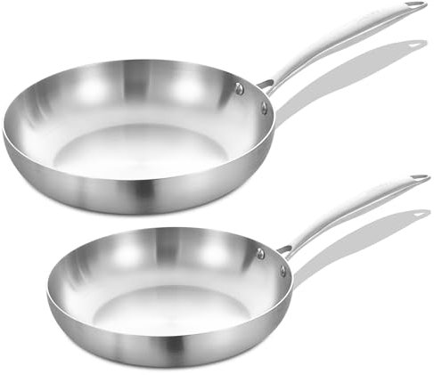 Inqibee 24-26 CM Tri-Ply Stainless Steel Frying Pans,Skillets,Induction Cooking Pan Set,Heavy Duty and Oven Safe,Even Heating