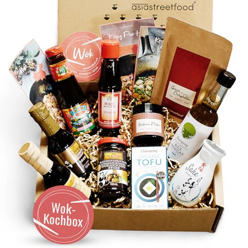 asiastreetfood Easy Wok Box – Asia-Kochbox für 3 Wok-Gerichte | Zutaten & Rezeptkarten inklusive - Kung Pao Huhn, Mapo Tofu, knackiges Gemüse - Geschenk für Hobbyköche & Profis