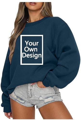 Personalised Sweatshirt Printed T Shirts for Women Round Neck Long Sleeve Women's Sweatshirt T Shirt Customised Print Your Own T Shirt Personalised Jumpers Navy