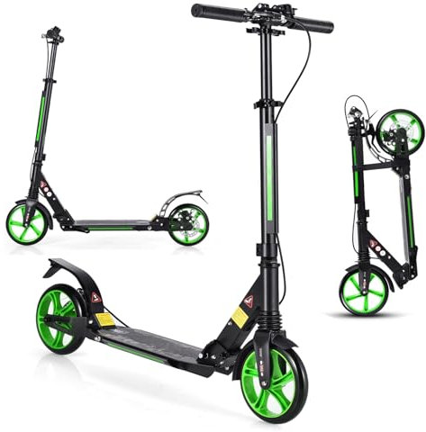 KOMFOTTEU Tretroller klappbar & höhenverstellbar, Scooter mit PU-Räder & Kingel, Kickscooter Cityroller inkl. Ständer & Traggurt, Roller für Kinder Erwachense bis 100kg (Grün)