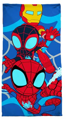 Disney Marvel Spidey & Iron Man Beach Towel | Super Soft Feel, Dynamic Design | Perfect for Home, Bath, Beach & Pool | One Size 140cm x 70cm