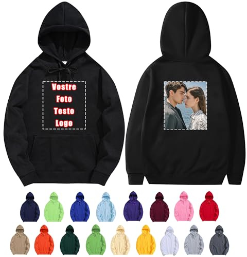 Felpa Personalizzata Uomo con Foto e Testo, Felpa con Cappuccio Felpa da Lavoro Uomo, Felpa Nera, Felpa Invernale Autunno, Stampato sul Fronte e sul Retro,18 Colori