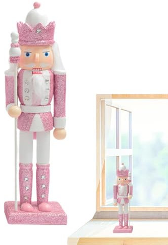 Casse-Noisette - Garde de Soldat Casse-Noisette de Noël, Casse-Noisettes à Collectionner à Paillettes festives | Décoration Casse-Noisette de Vacances Peinte à la Main, Jouet Figurines Roses de 1