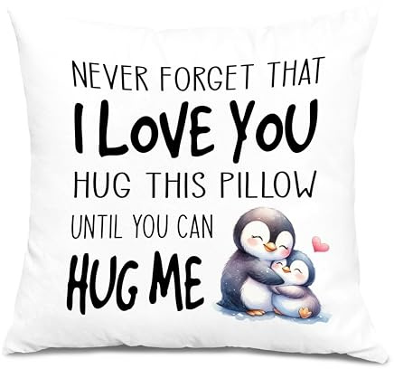 JWVK Hug This Pillow Until You Can Hug Me Kissenbezüge, 45,7 x 45,7 cm, süßes Pinguin-Geschenk, I Love You, Geschenke für Töchter, Söhne, Kinder von Vater, Mutter, Eltern, Weihnachten, Geburtstag,