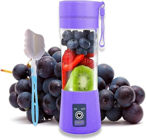 Portable Blender, Smoothie Maker, Mini Blender, Fruit Mixer, Milkshakes Ice Maker, Travel Handheld Blenders for Soft Fruit, USB Rechargeable 2000 mAh, 380 ml, 6 Blades, Purple