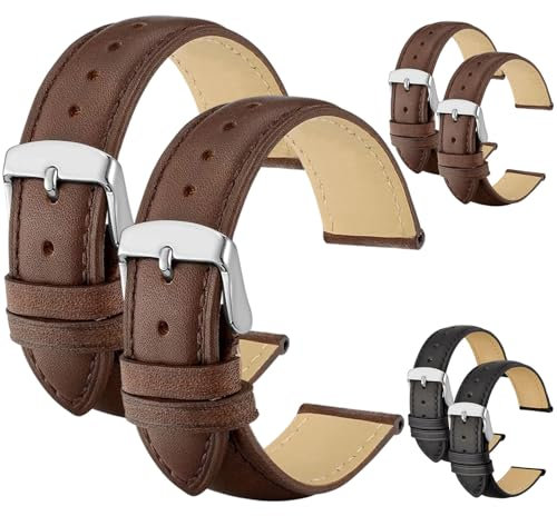 EOAMGO Uhrenarmband 22mm 20mm Leder, Uhrenarmbänder für Herren Damen, Uhrband Herrenuhr Lederarmband, 2 Stück Watch Strap,Armband Uhr Lederarmband (Braun, 22mm)
