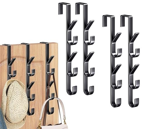 AUTUUCKEE 4 Pcs Over The Door Hooks, Heavy Duty Over Door Hanger, Vertical Over The Door Towel Rack, Metal Door Hanger for Bathroom Bedroom Coat Hanging Clothes Towel Hat Bag (Black)