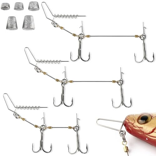 Screw In Hecht Systeme: (S M L) DREI Modelle im Set Stinger Haken mit Vorfach System, drillinge Angelhaken, Shallow Rig, mit Jigkopf & Angsthaken, Stinger Haken mit Vorfach System am Meer See