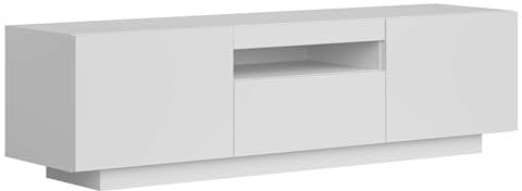 Miroytengo Mueble de TV Sami para Salón Estilo Contemporáneo en Color Blanco con 1 Cajón, 2 Puertas y Hueco Abierto al Centro 150x41.6x37.3 cm