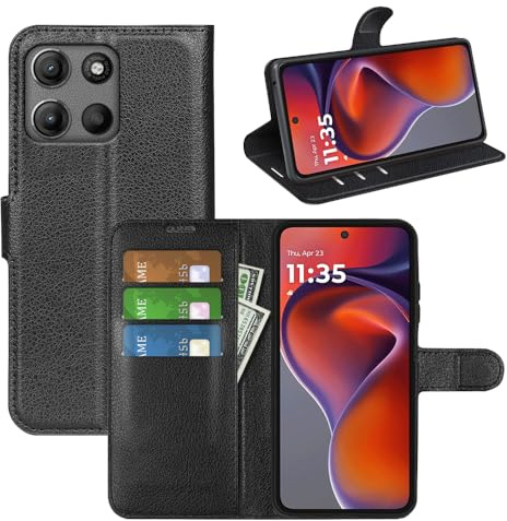 JIUNINE Funda Libro para Motorola Moto G17 / G17 Power / G15, Negro | Carcasa Cartera de Cuero Sintético con Grano Lichi, Ranuras para Tarjetas, Cierre Magnético, Soporte Plegable, Antigolpes