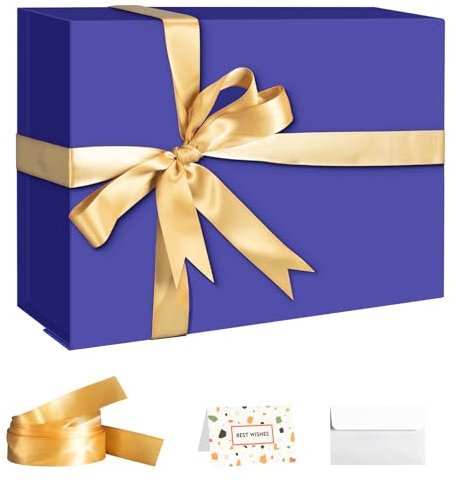 CHARMGIFTBOX Königsblaue Geschenkboxen mit Deckel, 22,9 x 16,8 x 10,2 cm, Geschenkbox mit Band, faltbare Geschenkboxen mit Magnetverschluss, Luxus-Verpackungsbox für Muttertag, Geburtstage