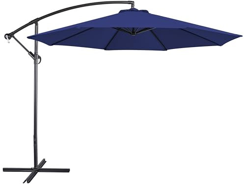Abician Parasol de Jardin Parasol Déporté 300 x 246 cm 8 Baleines Métalliques Bouton-poussoir Manivelle Protection Solaire pour Jardin Patio Plage Terrasse Piscine Bleu Marine