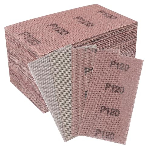 Shineboc 50 pièces Bande abrasive en filet 70x125mm - Feuilles abrasives auto-agrippantes - pour poncer sans poussière le bois, le mastic, la peinture, le plastique- Grain P120