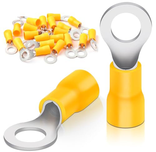 Bolatus 20 Stk Ringkabelschuhe 4.0-6.0mm² Loch-Ø M6 Kabelschuhe Teillisoliert PVC Kabelösen aus Rotes Kupfer verzinnt(Gelb)
