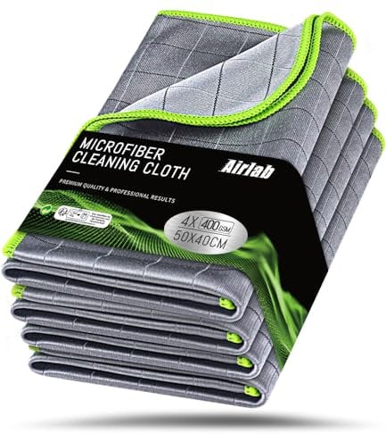 Airlab 4X Magic Carbon Cleaning Cloth 400 GSM, Glass Cloths for Windows Streak Free Lint Free Car Interior Wipe Microfibre Polishing Cloth for Windscreen Dashboard Mirror Stainless Steel, 50x40 cm