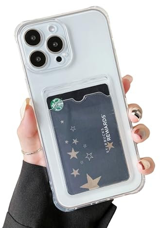 DEFBSC Compatible with iPhone 14 Pro Max, Transparent Back Card Holder Phone Case, Ultra Slim Soft TPU Shockproof Clear Case with Card Slot for Back of Phone, White