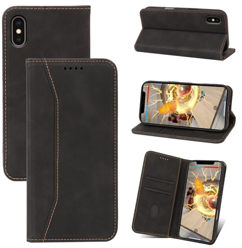 Qizyemy Kompatibel mit Handyhülle für iPhone XS Max(6.5) Hülle,Magnetische Klappbar Flip Case Premium PU Leder 360 Grad Schutz Case Standfunktion Kartenfächern Schutzhülle für(Schwarz)