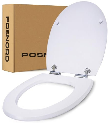 POSNORD Abattant WC avec Frein de Chute – Lunette de Toilette Universelle, Compatible Toilettes Standards – Couvercle Silencieux, Robuste et Élégant MDF Blanc, 43,5 * 37,5