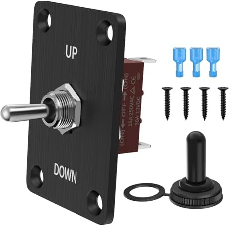 Asyduey Interruptor de Palanca Momentáneo de 30 A, Resistente Al Agua, 12 V (Encendido)/Apagado/(Encendido), SPDT de 3 Pines con Placa de Montaje Arriba/Abajo para Control de Motor de RV