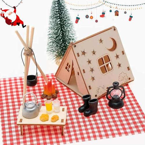 Miniatur Zelt Wichtel Zubehör Weihnachten 14 Teile Kreativ Bastelset für Wichteltür Deko und Puppenhaus Gestaltung Magische Weihnachtsdekoration mit einfacher Montage ohne Werkzeug