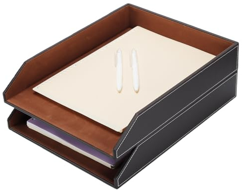 Ablagefächer Stapelbar, Leder Briefablage A4 Stapelbar, 2er Set Dokumentenablage Ablage für Büro, Home & Schule, Braun