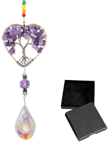 Tree of Life Amethyst Hanging Ornament with Gift Box, Spiritual Gifts | Natural Crystals Display Suncatcher for Windows, Unique Spiritual Gifts for Women and Crystal Gifts Home Decor, Crystal Tree.