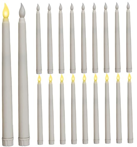 Gcroet 20PCS Flameless LED Taper Candles 9.9 Inch, Electronic Candles with Realistic Flicker, Battery Operated Decorative Candlesticks White