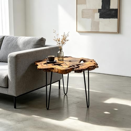 DONZIKLE Natural Live Edge End Table - 18×14×20 H Cedar Solid Wood Side Table with Metal Legs, Rustic Accent Small Coffee Table for Living Room Bedroom Patio Plant Stand Home Decor (L Size)