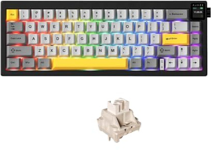GRwzuPUEG Gaming Mechanical Keyboard With 0.85 Inch TFT Screen And Knob 65 Percent RGB Wireless Gamer 5000mAh Hot Swap Compatible With AK650(Black-Dream switch)