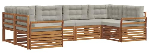 vidaXL Sofagarnituren 6 pcs Natürlich und Hellgrau Massivholz Akazie, Moderner Garten-Sofa, strapazierfähiges Terrassen-Set, Bequeme Sitzmöbel für Deine Lounge-Atmosphäre