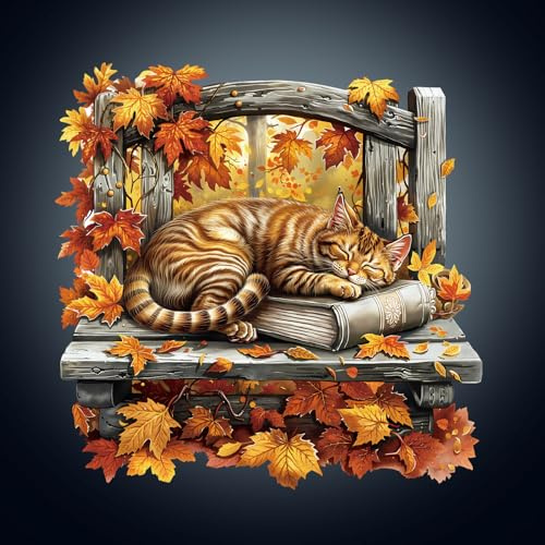 Wooden Puzzle for Adults, Wooden Resting Cat Puzzle, Wood Puzzles Adult, Birthday for Women Men, Family Puzzle Game (L - 13.4 × 13.4 in - 290 pcs)