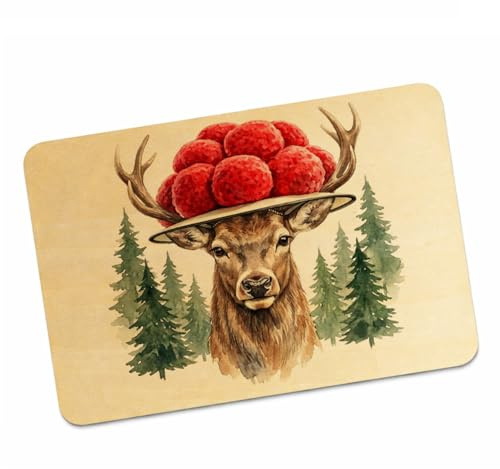 speecheese Hirsch mit Bollenhut Spruch Postkarte aus Holz Schwarzwald | Holzpostkarte als Grußkarte mit Hirsch im Bollenhut, Schwarzwald-Motiv und Spruch. Beschreibbar, als Kompaktbrief versendbar.