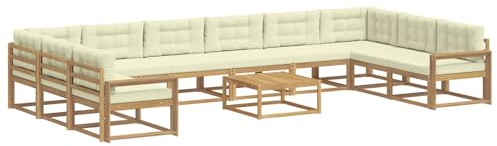 vidaXL Outdoor-Sofagarnitur mit Kissen 11 pcs Weiß und Creme, Akazienholz Garten-Sofa-Set, Moderne Outdoor-Sitzgruppe, Bequeme Bänke für Terrasse, Garten, Poolmöbel