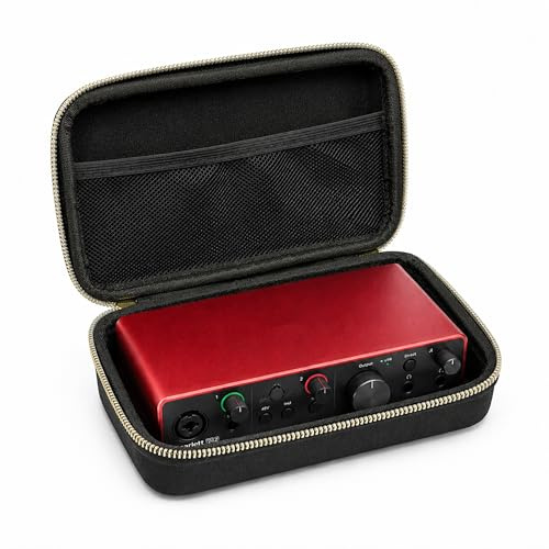 Musiin Schutzhülle kompatibel mit Focusrite 2i2 3rd Gen (Gold Tone Edition) | Für Fender Quantum LT4, Audio-Interface-Aufbewahrung, Netztasche, komfortabler Griff, hochwertiger goldener Reißverschluss