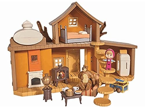 Simba 109301032 - Mascha und der Bär Spielset Großes Bärenhaus/ mit 2 Etagen/ zum Aufklappen/ mit Sound/ mit Mascha und Bär Figur/ Zahlreiche Spielmöglichkeiten/ 11x35x22cm