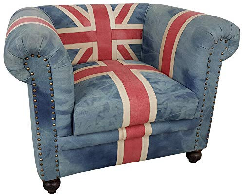 Indoortrend Postersessel Union Jack UK Flagge - Lounge Sessel XXL Cocktail Sessel England Motiv, Chesterfield Vintage Demin Jeans Look, Maße (B/T/H) 100/82 / 75 cm