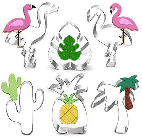 LUBTOSMN Hawaiianisches Ausstechformen-Set, 5-teilig: Kaktus, Ananas, Flamingo, Palme, Keksausstecher, Sommer, tropisch, Strand, Party, Dekoration, handgefertigte Kekse