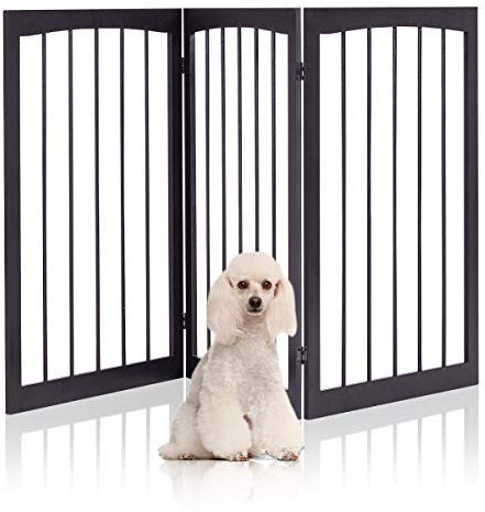 GOPLUS Treppengitter, Absperrgitter braun, Schutzgitter faltbar, Türschutzgitter aus Kiefernholz, Kindergitter Hundeabsperrgitter, 160x76x1,2cm