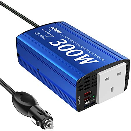 GIANDEL Pure Sine Wave Inverter 300Watt Car Adapter12V DC to 240V 230V AC | Converts with Cigarette lighter 4.8A Dual USB and AC Outlet for Tablets Laptops Smartphones