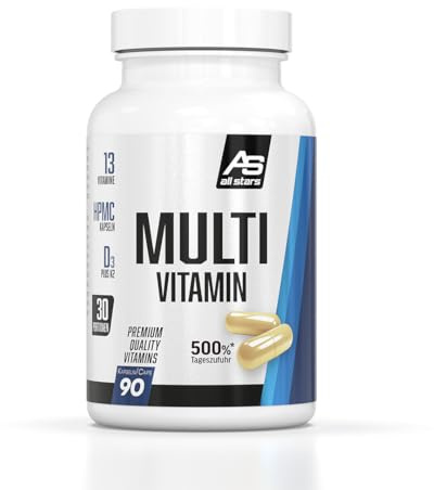 ALL STARS Multivitamin Kapseln 90 Stk vegan | Vitamin Komplex hochdosiert mit Vitamin C, B, A, E, K2 & D3, 500% der empfohlenen Tageszufuhr, 1-Monats-Vorrat