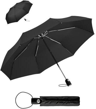 FARE Regenschirm (schwarz) - öffnet & schließt automatisch - kompakt, windsicher, sturmfest & wasserabweisend - stabiler Taschenschirm - Perfekter Begleiter für Damen und Herren