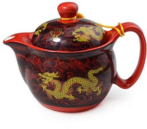 Tetera de porcelana china de 340.2 g con forma de dragón de acero inoxidable, infusor de puré para té suelto (rojo)