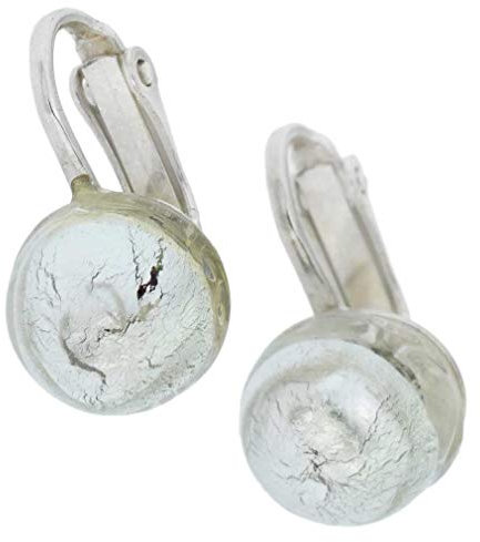 Pendientes De Clip De Cabujón De Cristal De Murano - Blanco Plateado