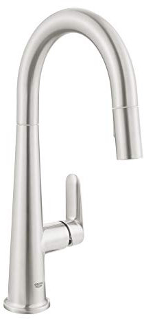 GROHE Veletto Mitigeur de Cuisine avec Douchette Extractible, Rotation 360°, Bec Haut en Forme de C, Inverseur 2 jets (Laminaire/Pluie), Supersteel, 30419DC0 (Import Allemagne)