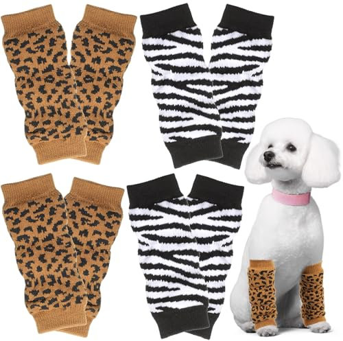 Geyoga 2 Sets Gestrickte Haustier Beinlinge Elastische Haustier Bein Sprunggelenk Schutz Warme Hunde Sprunggelenk Abdeckung Baumwoll Tier Bein Ärmel für Mittlere und Große Hunde, XL