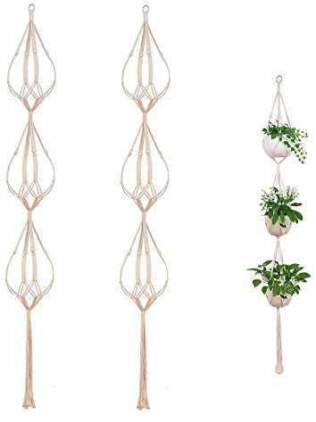 ELANE 2PCS 3-Tier 70 Macrame Hanging Planter Basket Plant Hanger Indoor Outdoor Hanging Plant Holder for Stand Flower Pots Decorations